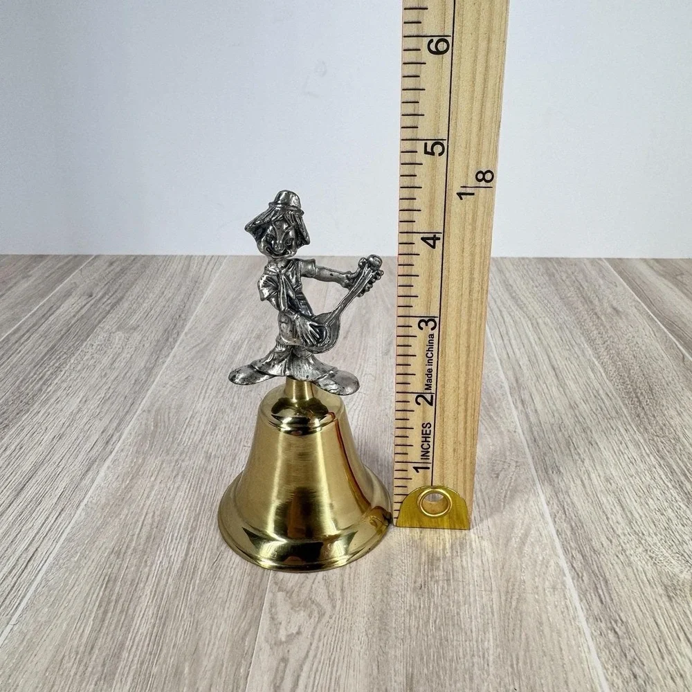 Vintage Jester Musician Hand Bell‎ Brass Silver Tone Cast Metal Taiwan ROC